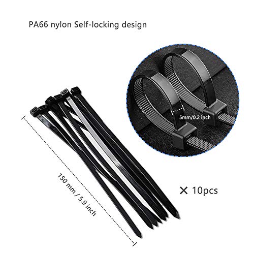 200pcs Nylon P-Clips Cable Clips Organizador de Alambre con Nylon Zip Bridas de Cable Soporte de Manguera de Montaje P Tipo Abrazaderas de Tubo de Coche Sujetador de Audio para Conducto
