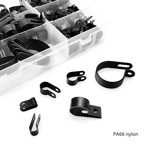 200pcs Nylon P-Clips Cable Clips Organizador de Alambre con Nylon Zip Bridas de Cable Soporte de Manguera de Montaje P Tipo Abrazaderas de Tubo de Coche Sujetador de Audio para Conducto