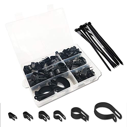 200pcs Nylon P-Clips Cable Clips Organizador de Alambre con Nylon Zip Bridas de Cable Soporte de Manguera de Montaje P Tipo Abrazaderas de Tubo de Coche Sujetador de Audio para Conducto