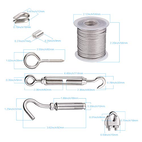 21Pcs Kit de Cuerda Cable Acero, Alambre para Cercados de PVC, Barandillas de Acero Inoxidable para Colgar Cuadros, Tornillo Ojo de Acero Inoxidable, Sello de Medidor Eléctrico, Soporte de Glicinia