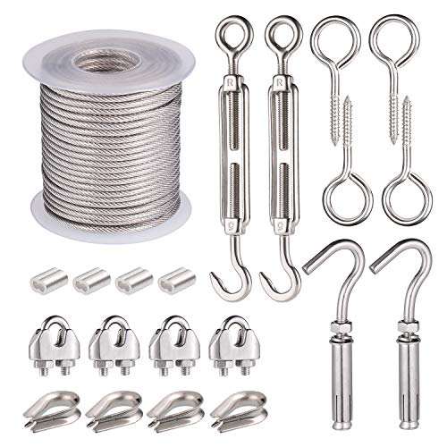 21Pcs Kit de Cuerda Cable Acero, Alambre para Cercados de PVC, Barandillas de Acero Inoxidable para Colgar Cuadros, Tornillo Ojo de Acero Inoxidable, Sello de Medidor Eléctrico, Soporte de Glicinia