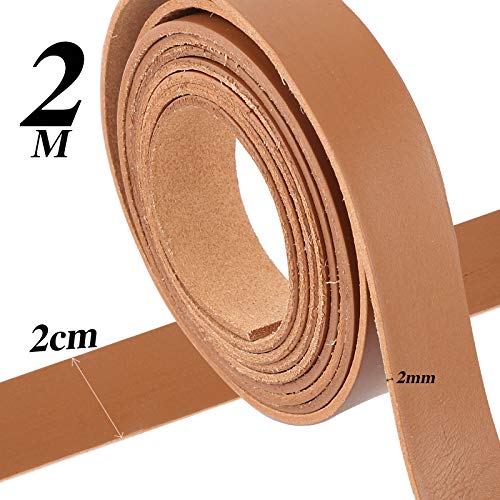 2Metros Cinta de Cuero Auténtico Ancho 2cm Correa de Piel Plana Banda Tira para Manualidades Bolso Color Marrón Claro