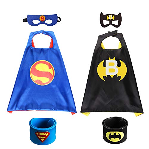 2Pcs Capa de Superhéroe para Niños - 2 Capa y 2 Máscaras 2 Pulsera de silicona -Halloween Ideas Kit de Valor de Cosplay de Diseño de Fiesta de Cumpleaños de Navidad - Juguetes para Niños y Niñas Capes