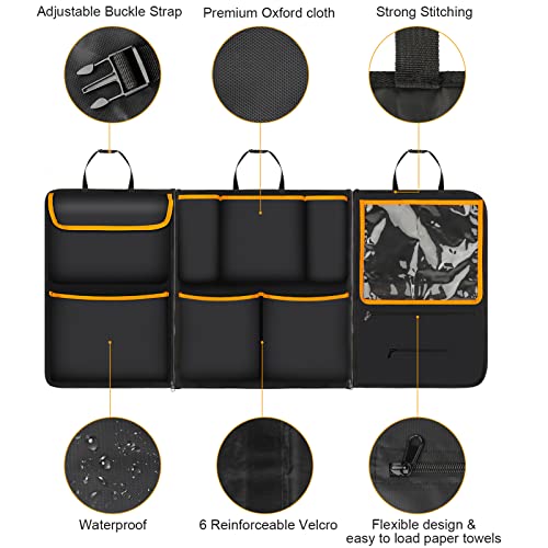 3 en 1 Organizador Maletero Coche 9 Bolsillos Desmontable Bolsa Maletero Colgar Bolsa de Almacenamiento de Asiento Trasero Resistente al Agua Duradera con 3 Correas de Ajuste para SUV y Otro Vehículo