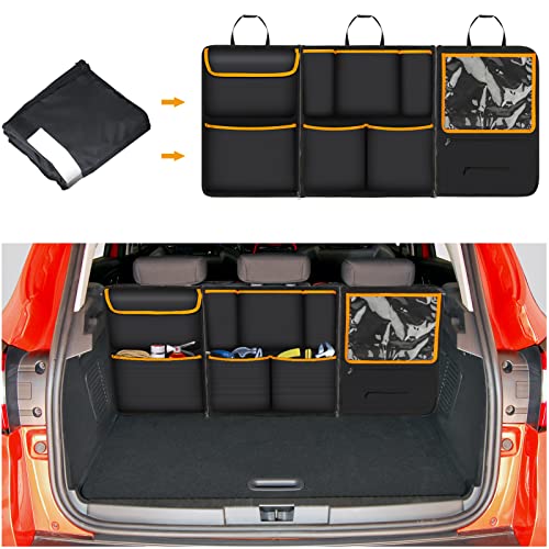 3 en 1 Organizador Maletero Coche 9 Bolsillos Desmontable Bolsa Maletero Colgar Bolsa de Almacenamiento de Asiento Trasero Resistente al Agua Duradera con 3 Correas de Ajuste para SUV y Otro Vehículo