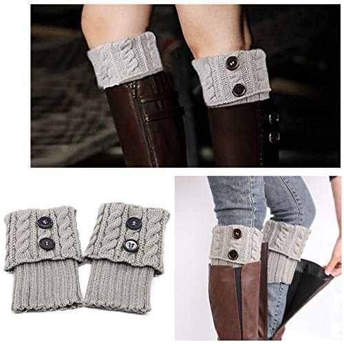 3 Pares Calentadores Piernas Mujer Calcetines de Punto Invierno Tejidos Cálidos Botón Calientapiernas Cortas Ganchillo Cubierta para Botas y Botines (Negro/Gris/Beige)