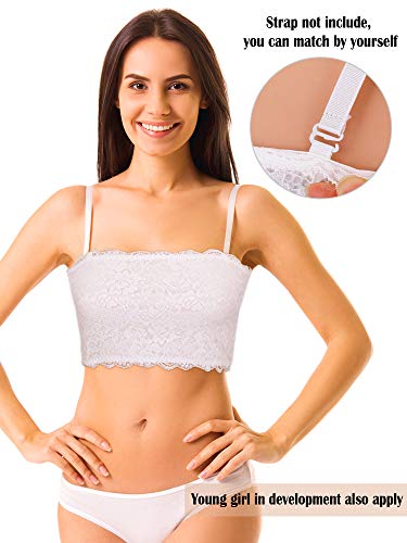 3 Piezas de Tubo de Encaje Floral de Mujeres Banda Sujetador sin Tirantes Envoltura de Pecho Estirable sin Costura (Conjunto de Colores 1, Talla XXL)