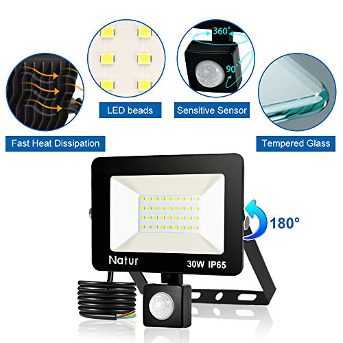 30W 3000LM Foco LED con Sensor de Movimiento Proyector LED para Exteriores 3500K Iluminación Exterior Foco con Detector Blanco Cálido para Patio, Patio de Juegos, Cancha de Baloncesto