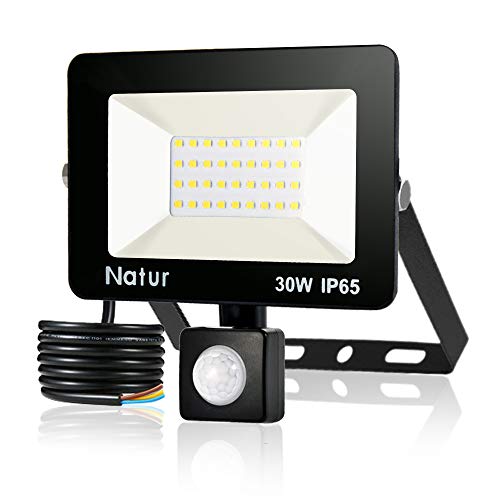 30W 3000LM Foco LED con Sensor de Movimiento Proyector LED para Exteriores 3500K Iluminación Exterior Foco con Detector Blanco Cálido para Patio, Patio de Juegos, Cancha de Baloncesto