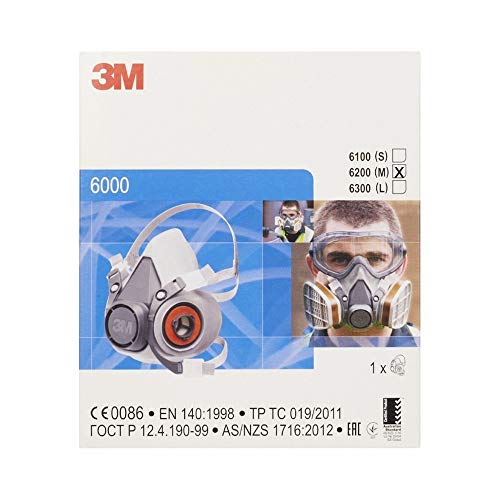 3M Juego de media Máscara serie 6000 tamaño M 6200 con filtro de gas 6059 ABEK1 con filtro de partículas 5935 P3 R y tapa de filtro 501 con tapones para los oídos SmartProduct