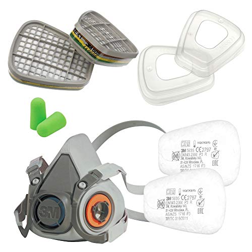 3M Juego Máscara serie 6000 Tamaño S 6100 con filtro de gas 6059 ABEK1 con filtro de partículas 5935 P3 R y tapa de filtro 501 con tapones para los oídos SmartProduct