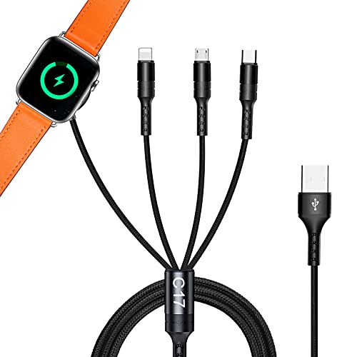 4 en 1 iWatch Charger Cable - Fast Magnetic Charging Cable para iWatch Series 6/5/4/3/2/1, Multi USB Cable 3A 4FT USB Charge Cable con Tipo-C/Micro USB/Light-ing Para Most Cell Phone
