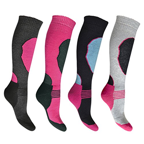 4 Pares de Calcetines de Esquí de Alto Rendimiento para Mujer - Con pernera larga - Térmicos - Surtidos - Tallas UK 4-7