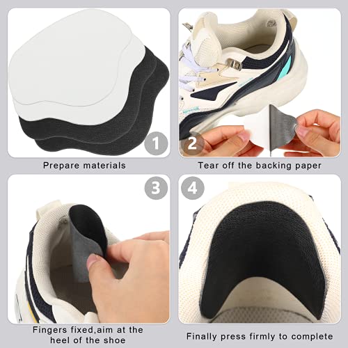 4 Pares de Parches de Reparación de Orificio de Talón de Zapato Parche de Prevención de Roto de Zapato Almohadilla de Reparación de Orificio de Zapatilla, Grande y Pequeño (Negro, Blanco)