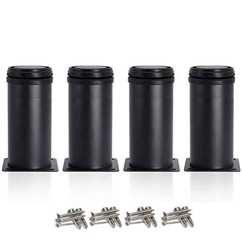 4 piezas Negro Pies ajustables, Pies de gabinete de 120 mm de altura, patas de mesa, patas de muebles, acero inoxidable, altura ajustable de 0-15 cm, vienen con tornillos de acero inoxidable