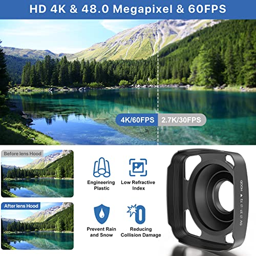 4K-Video Camcorder Ultra HD 48MP WiFi IR-Night Vision Vlogging Digital Cámara para 6 Ejes Anti-Shake 16x Digital Zoom Youtube Cámara Grabadora con micrófono, estabilizador de Mano, Campana de Lentes