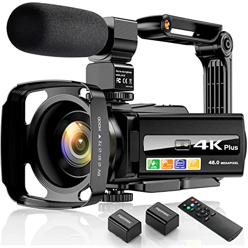 4K-Video Camcorder Ultra HD 48MP WiFi IR-Night Vision Vlogging Digital Cámara para 6 Ejes Anti-Shake 16x Digital Zoom Youtube Cámara Grabadora con micrófono, estabilizador de Mano, Campana de Lentes