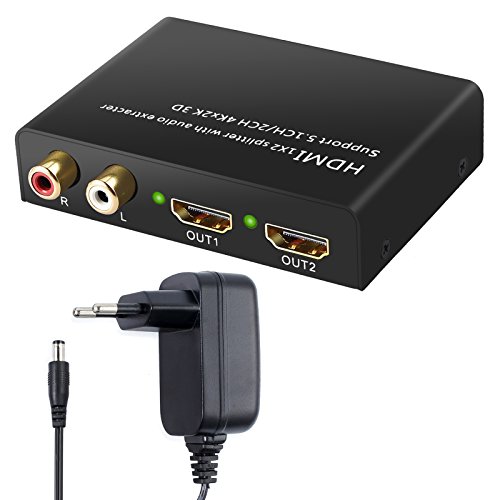 4Kx2K HDMI Convertidor Extractor de Audio Soportar 2CH / 5.1CH 3D HDMI a SPDIF Óptico Toslink Conversor Digital a Analógico RCA R/L + 2 vías HDMI Splitter para BLU-Ray DVD Sky PS3 PS4