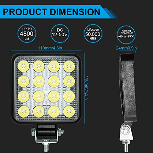 4PCS Focos Led 12v Tractor, 48W Faros Led Largo Alcance Trabajo 4x4 Para Tractor Agricola, Remolque, Furgoneta, Caravana, Barco