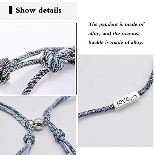 4Pcs Pulseras Magnéticas Parejas Pulseras de Pareja para Atraer Hebilla Magnética Pulsera de Cuerda Trenzada Ajustable Pulsera de Pareja Tejida a Juego para el Amor y la Promesa para Siempre