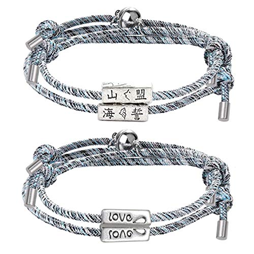 4Pcs Pulseras Magnéticas Parejas Pulseras de Pareja para Atraer Hebilla Magnética Pulsera de Cuerda Trenzada Ajustable Pulsera de Pareja Tejida a Juego para el Amor y la Promesa para Siempre