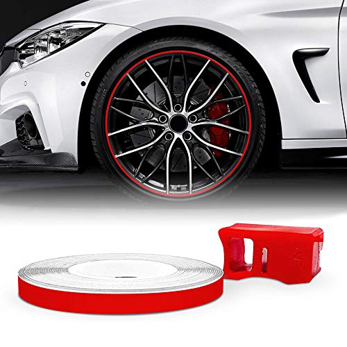 4R Quattroerre.it 10352 Wheel Trim Tiras Adhesivas Reflectantes con Aplicador para Llantas de Coche, Rojo, 5 mm x 6 MT