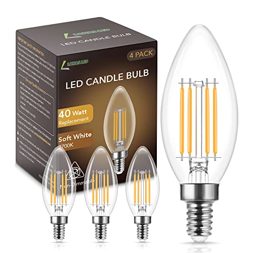 4X LOHAS 4W E14 Bombilla LED Vela, Equivalente a 40W, C35 Vintage Filamento LED Bombillas Blanco Cálido 2700K, 400LM, SES Pequeña Bombillas Edison E14 230V, No Regulable