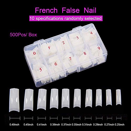 500 piezas de uñas postizas naturales, 10 tamaños, uñas postizas ovaladas, estilo acrílico francés, puntas de uñas artificiales artificiales con caja para mujeres y niñas