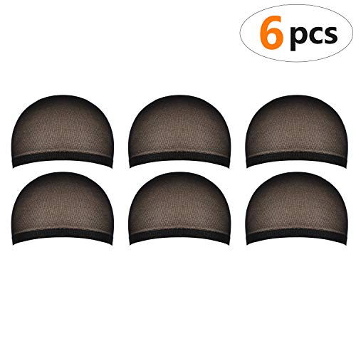 6 piezas Gorros de Peluca para Hombre y Mujer, Redecillas Casquillo de Peluca de Nylon Elástico y Delgada, un tamaño para todos (negro)