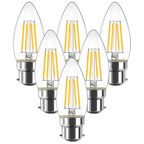 6 Unidades 4.5W Bombillas LED con Filamento B22, 470 Lúmenes, 2700K Blanco Cálido, C35 Bombilla Vela Vintage Retro Decorativa, No Regulable -ANWIO.