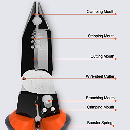 7 in 1 Pelacables,Preciva Alicate Pelacables,Rango de Pelar 1.0-4.0 mm²/12-18 AWG, Herramienta Multifuncional de Electricista especial para pelar/cortar/presionar el cable