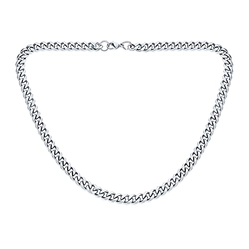 7MM Plain Strong Silver ToneStainless Steel Urban Biker Jewelry Miami Cuban Curb Link Chain Collar for Men Teen Women 30 Inch