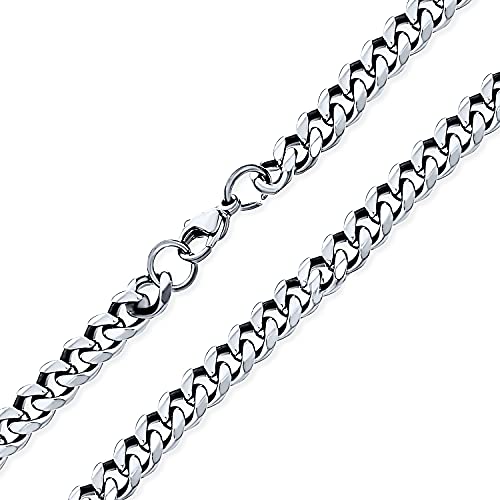 7MM Plain Strong Silver ToneStainless Steel Urban Biker Jewelry Miami Cuban Curb Link Chain Collar for Men Teen Women 30 Inch