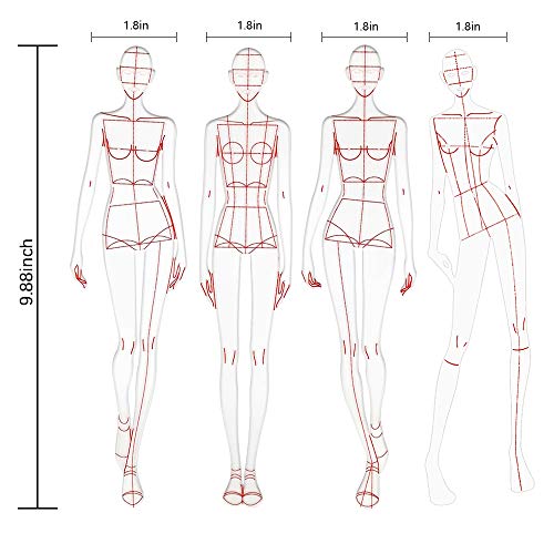 8PCS Reglas de ilustración de moda, Juego de reglas de plantilla de dibujo de moda Diseño de patrones humanoides de costura