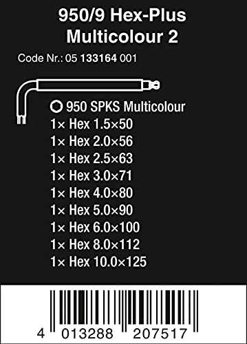 950/9 Hex-Plus Multicolour 2 Juego de llaves acodadas métricas, BlackLaser, 9 piezas