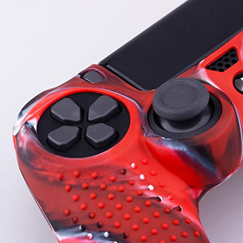 9CDeer 1 Pieza de Siliconas Tachonado Protector Manga Caso Cubierta Piel Cover Skin +8 Puños de Pulgar Tapas Analógicas Thumb Grip +2 a Prueba de Polvo Tapones para Mando PS4/Slim/Pro, Camuflaje Rojo