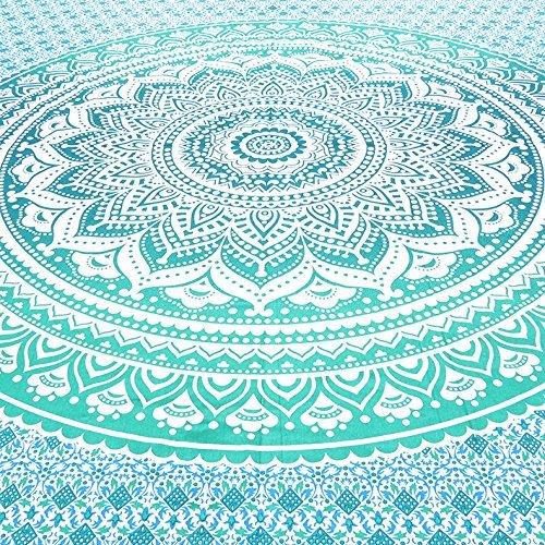 Aakriti Gallery Tapestry Queen Ombre Gift Hippie Tapestries Mandala Bohemian Psychedelic Intricate Indian Bedspread 92x82 Inches (Green)