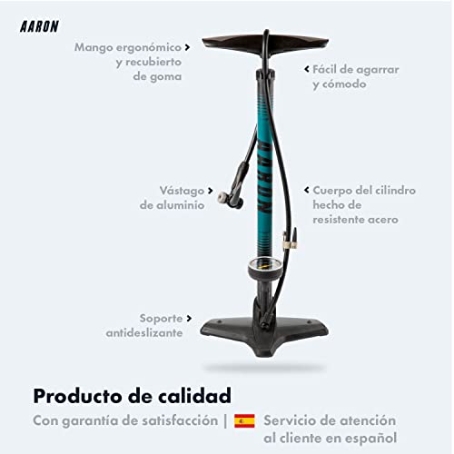 AARON Sport One - Bomba de pie para Bicicleta manómetro para Todo Tipo de válvulas, con Accesorio para Pelotas, Amarillo (Azul)