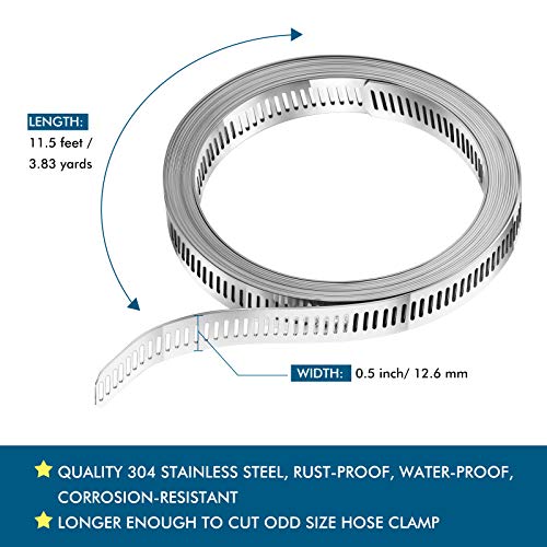 Abrazadera de Manguera de Gusano de Acero Inoxidable con Sujetadores, Abrazaderas de Conductos de Acero Inoxidable 304 Abrazadera de Manguera de Tornillo sin Fin DIY (9 Piezas, 11,5 Feet)