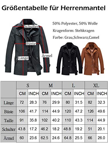 Abrigo cálido de lana para hombre de Lavnis, cuello alto, abrigo de invierno, abrigo corto, chaqueta de invierno, negocios, ocio Style6 gris fino. L