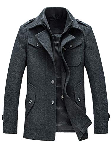 Abrigo cálido de lana para hombre de Lavnis, cuello alto, abrigo de invierno, abrigo corto, chaqueta de invierno, negocios, ocio Style6 gris fino. L