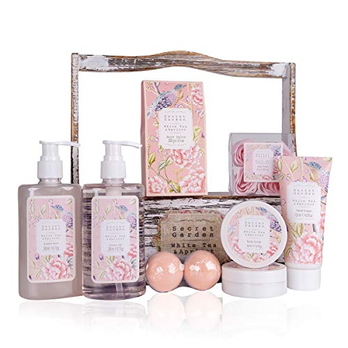 Accentra Secret Garden - Set De Regalo De Baño Y Ducha Con Té Blanco Y Aroma De Albaricoque (8 Piezas), White