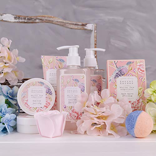 Accentra Secret Garden - Set De Regalo De Baño Y Ducha Con Té Blanco Y Aroma De Albaricoque (8 Piezas), White