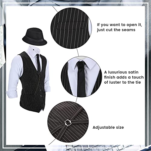 Accesorios de Hombre de 1920 Disfraces Ropa de Gatsby Gángster Atuendo de Cosplay Halloween con Chaleco Sombrero de Fieltro Reloj de Bolsillo Tirantes Corbata (XL, Negro y Blanco)