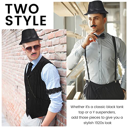 Accesorios de Hombre de 1920 Disfraces Ropa de Gatsby Gángster Atuendo de Cosplay Halloween con Chaleco Sombrero de Fieltro Reloj de Bolsillo Tirantes Corbata (XL, Negro y Blanco)