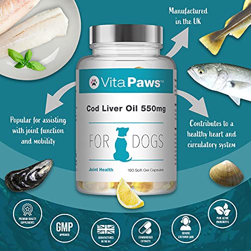 Aceite de Hígado de Bacalao 550mg para Perros - 180 Perlas - VitaPaws