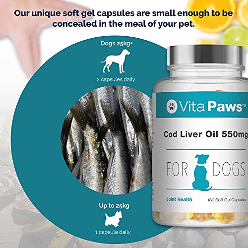 Aceite de Hígado de Bacalao 550mg para Perros - 180 Perlas - VitaPaws