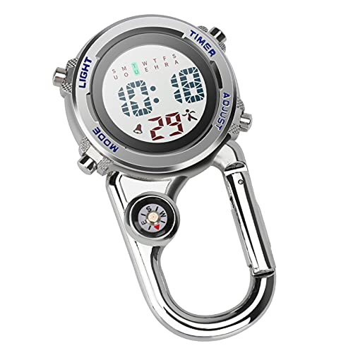 Aceshop Reloj con Mosquetón Reloj Digital con Clip de Cuarzo Mosquetón Multifuncional Reloj Fob Reloj con Mosquetón de Cara Luminosa con Brújula para Médicos Paramédicos Chefs Deporte Unisex