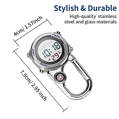 Aceshop Reloj con Mosquetón Reloj Digital con Clip de Cuarzo Mosquetón Multifuncional Reloj Fob Reloj con Mosquetón de Cara Luminosa con Brújula para Médicos Paramédicos Chefs Deporte Unisex