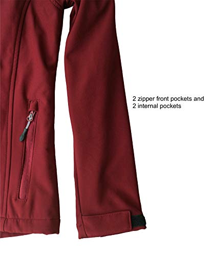 Acme Projects, mujeres, Chaqueta softshell con forro polar con capucha desmontable, impermeable, transpirable, 8000 mm / 5000 g, cremallera YKK (Burdeos, para mujer, 44)
